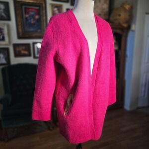 Peacebird Hot Pink Fuzzy Rabbit Hair Wool Blend Open Front Cardigan Angora Blend